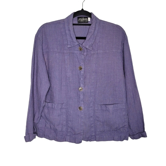 Vtg Purple Linen Button-Up Lightweight Lagenlook Jacket Women's M Mokee Dugway - Picture 1 of 10